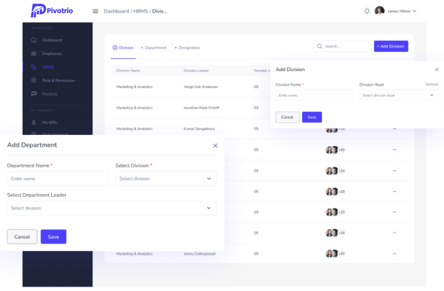 Create Division, Department and Designation